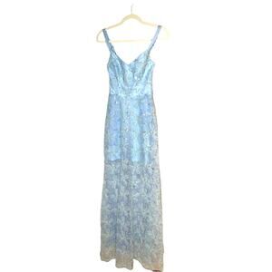 NWOT Dress the Population Floral Dress, Illusion Bottom, Sequins & Pearls, XS